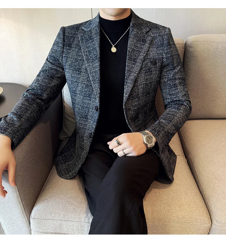 Men's British Style Fashionable Luxury Suit Jacket High-quality Plaid Slim Fit Business Social Blazer Wedding Dress Party Jacket