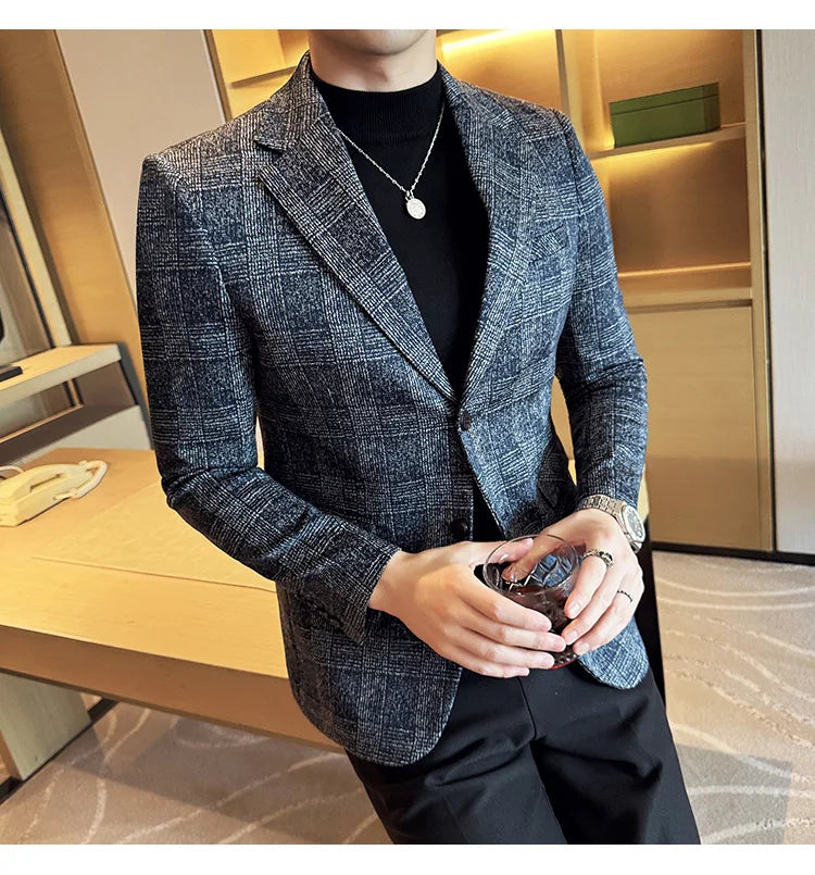 Men's British Style Fashionable Luxury Suit Jacket High-quality Plaid Slim Fit Business Social Blazer Wedding Dress Party Jacket