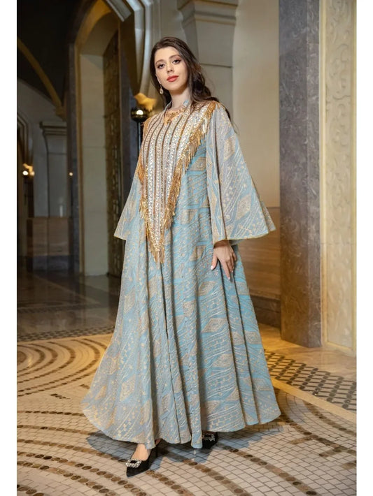 Morocco Party Dress for Women Muslim Abaya Mesh Sequins Jalabiya Dubai Abayas Kaftan Abaya Islam Vestidos Arab Long Robe Autumn