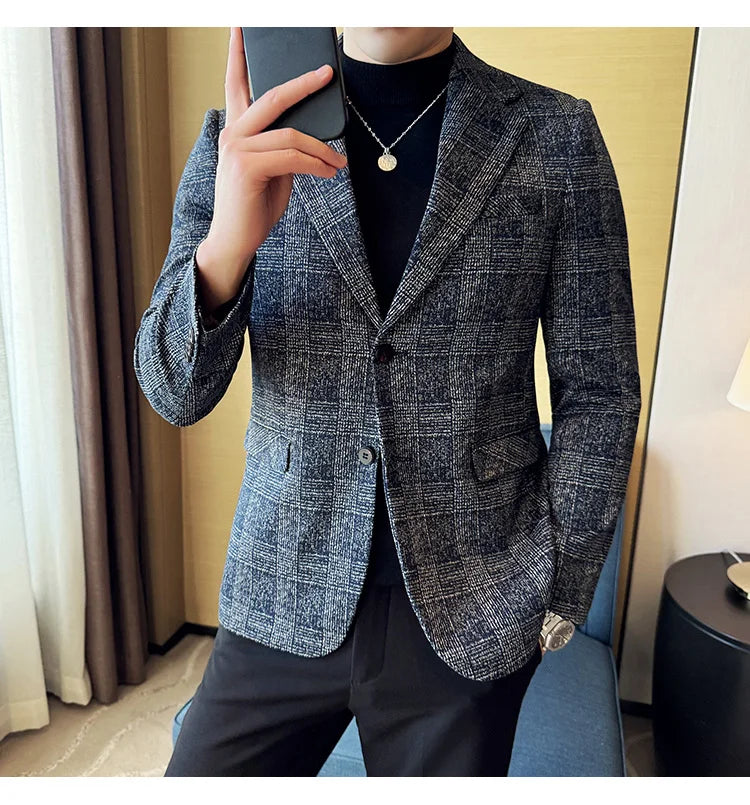 Men's British Style Fashionable Luxury Suit Jacket High-quality Plaid Slim Fit Business Social Blazer Wedding Dress Party Jacket