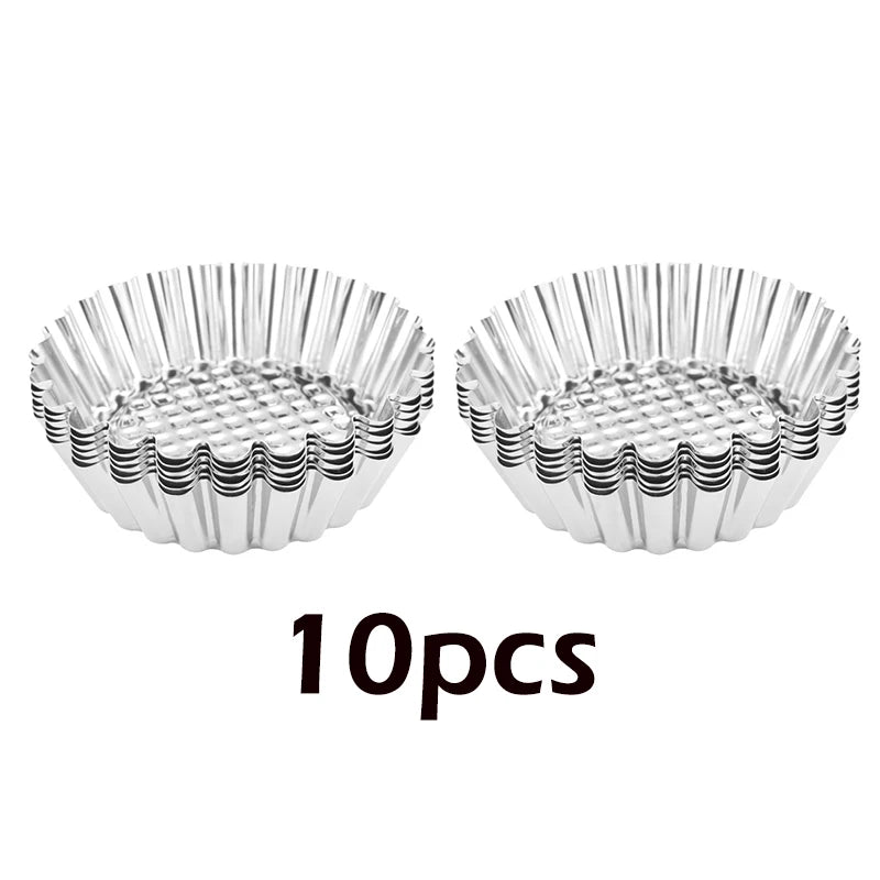 5/10Pcs Nonstick Ripple Egg Tart Mold Flower Shape Reusable Stainless Steel Cupcake Muffin Cake Mold Baking Cup Tartlets Pan