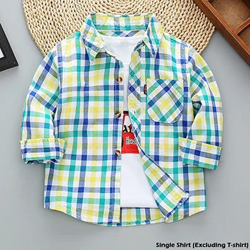 Spring Autumn New Long Sleeve Boys Shirt Classic Plaid Lapel Kids Shirts Top With Pocket Baby Boy Casual Shirt Children Clothing