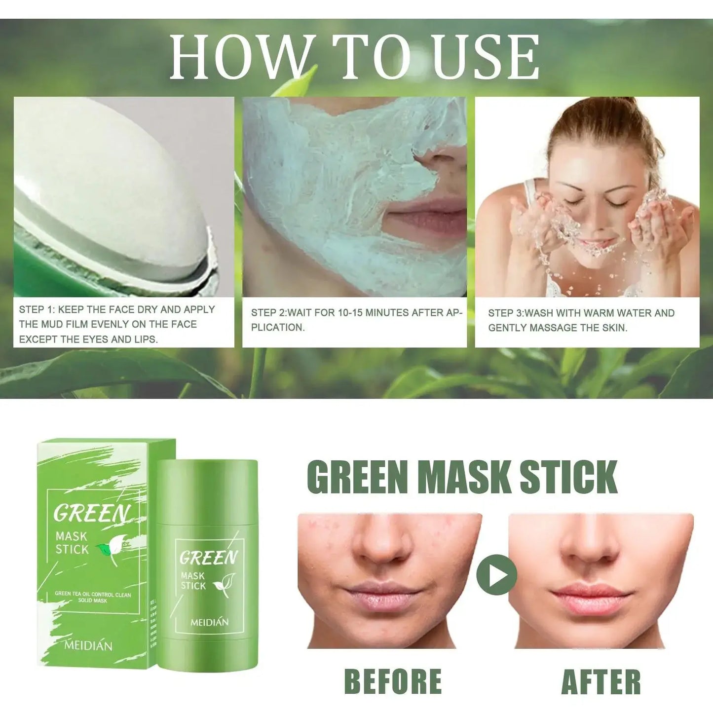 Fast Remove Blackhead Green Tea Solid Mask Clean Stick Mask Facial Dispel Acne Blemish Shrink Pores Oil Control Korean Skin Care