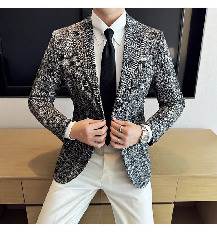 Men's British Style Fashionable Luxury Suit Jacket High-quality Plaid Slim Fit Business Social Blazer Wedding Dress Party Jacket