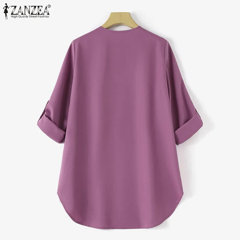 ZANZEA Elegant Abaya Muslim Blouse Woman Long Sleeve O-Neck Tops Casual Holiday Baggy Shirt Fashion Solid Islamic Clothing 2024