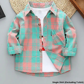 Spring Autumn New Long Sleeve Boys Shirt Classic Plaid Lapel Kids Shirts Top With Pocket Baby Boy Casual Shirt Children Clothing