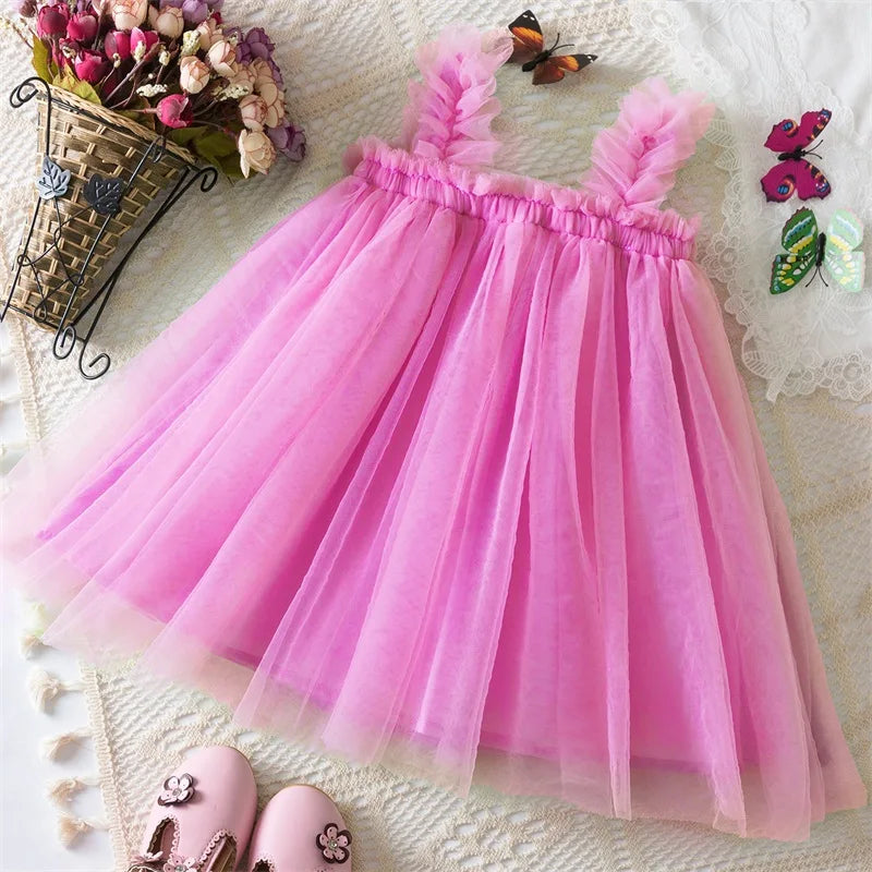 Little Girls Summer Dress for Kids Princess Birthday Party Gown 3D Flower Sling Tutu Wedding Baby Dresses Vintage Floral Clothes