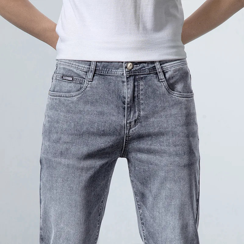 Korean Streetwear Jeans For Men Stretch Skinny Men's Clothing Cotton Fashion Denim Trousers Slim Casual Pants Gray Classic 2023