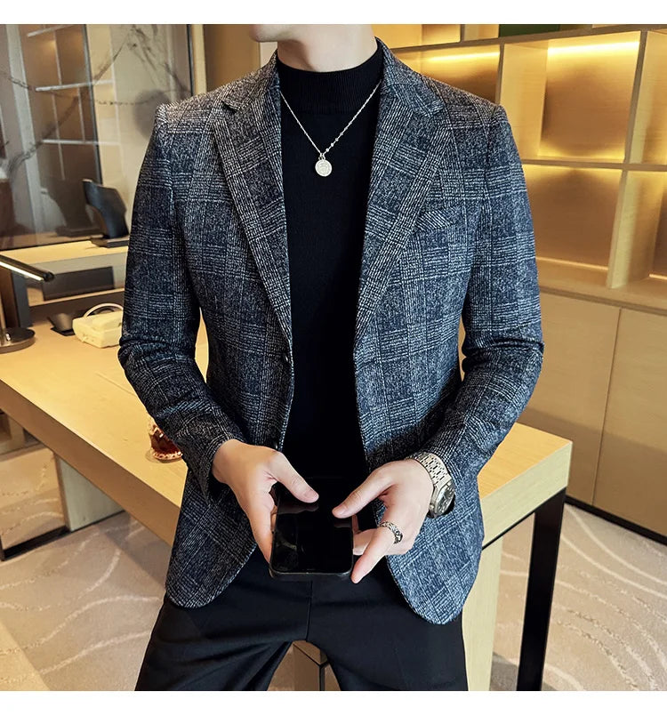 Men's British Style Fashionable Luxury Suit Jacket High-quality Plaid Slim Fit Business Social Blazer Wedding Dress Party Jacket