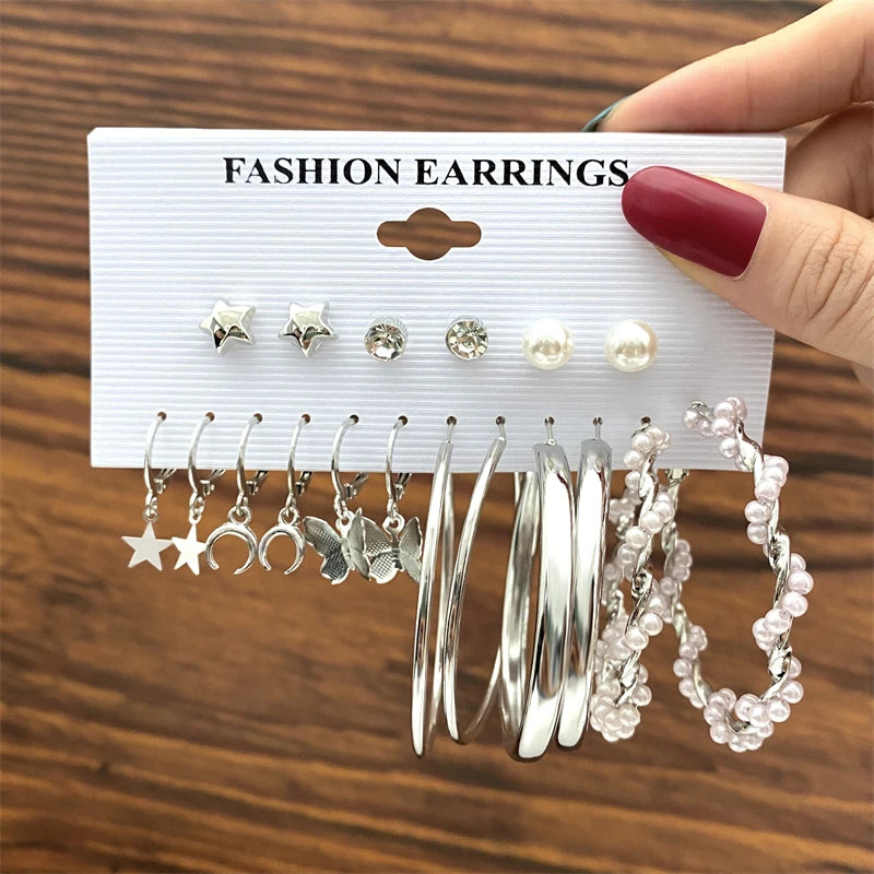 Geometry Pearl Earring Set Heart Leopard For Women Girls Circle Dangle Drop Earring Set Acrylic Metal Square Round Party Jewelry