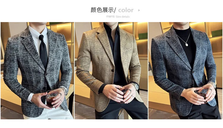 Men's British Style Fashionable Luxury Suit Jacket High-quality Plaid Slim Fit Business Social Blazer Wedding Dress Party Jacket