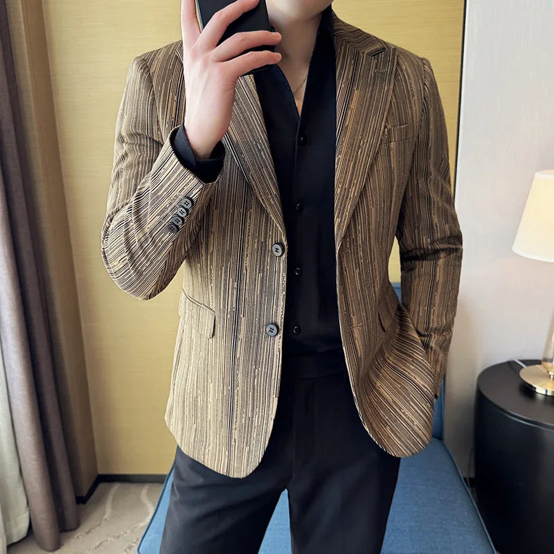 Men's British Style Fashionable Luxury Suit Jacket High-quality Plaid Slim Fit Business Social Blazer Wedding Dress Party Jacket