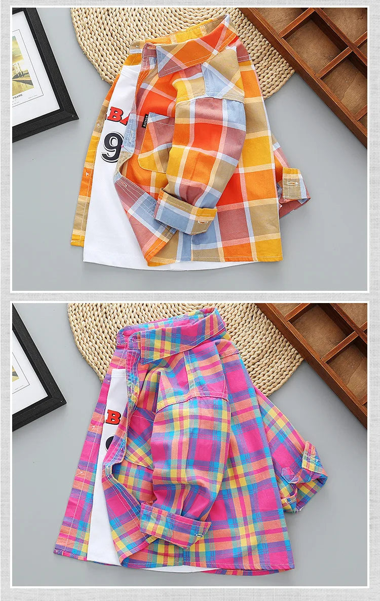 Spring Autumn New Long Sleeve Boys Shirt Classic Plaid Lapel Kids Shirts Top With Pocket Baby Boy Casual Shirt Children Clothing