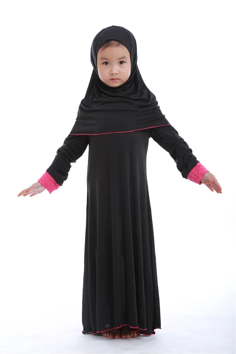 Muslim Kids Girls Prayer Dress Hijab Abaya Robe Arab Dubai Children Ramadan Kaftan Headscarf Islamic Eid Party Gown