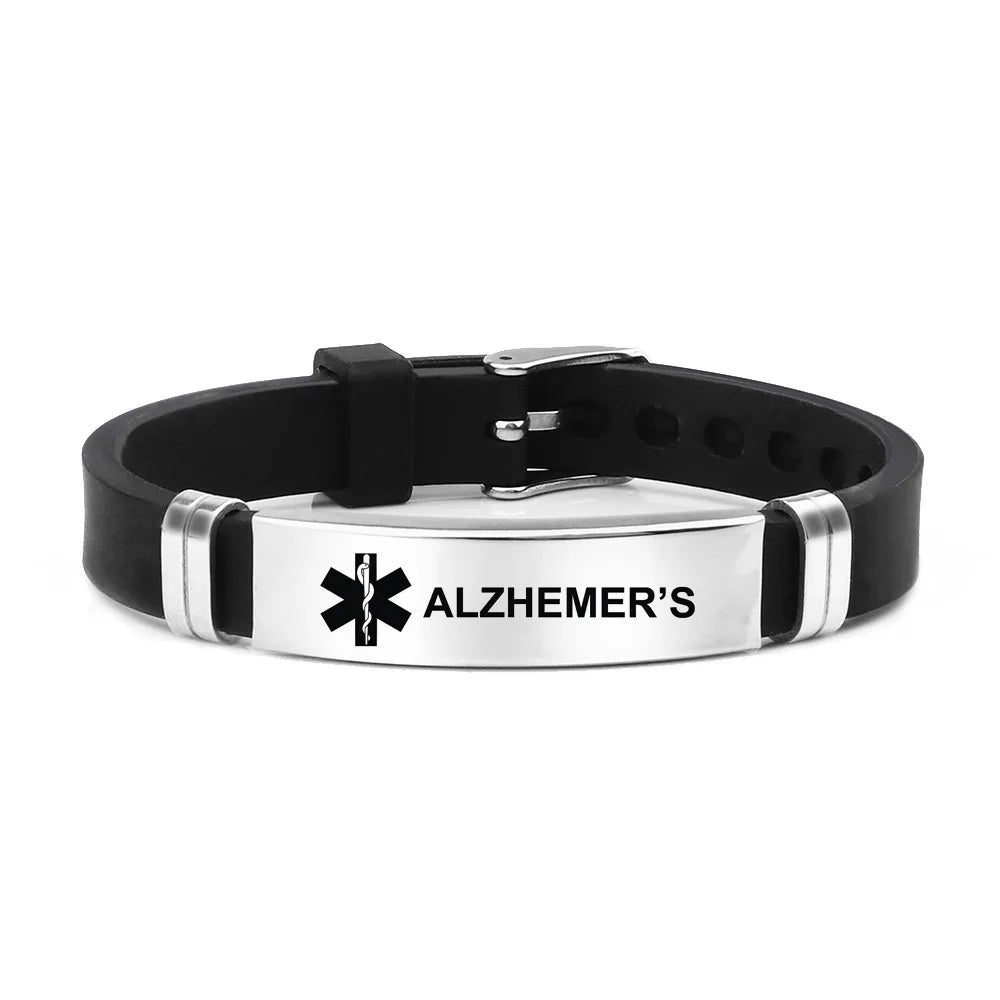 Stainless Steel Engravable Medical Alert Bracelets Diabetes Epilepsy Alzheimer's Allergy Women Men Silicone Bracelet Jewelry