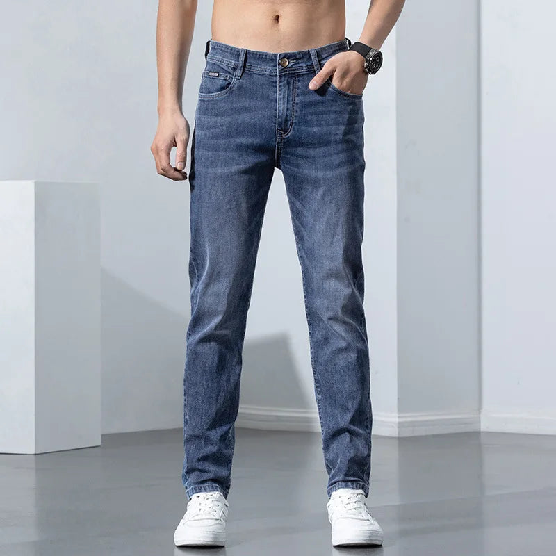 Korean Streetwear Jeans For Men Stretch Skinny Men's Clothing Cotton Fashion Denim Trousers Slim Casual Pants Gray Classic 2023