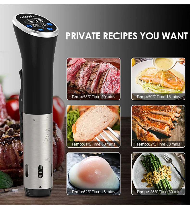 Wancle 1100W Sous Vide Cooker LCD Touch Immersion Circulator Accurate Cooking IPX7 Waterproof Vacuum Cooker with Digital Display