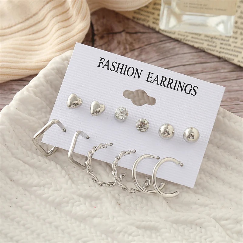 Geometry Pearl Earring Set Heart Leopard For Women Girls Circle Dangle Drop Earring Set Acrylic Metal Square Round Party Jewelry