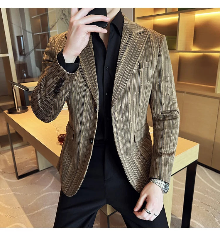 Men's British Style Fashionable Luxury Suit Jacket High-quality Plaid Slim Fit Business Social Blazer Wedding Dress Party Jacket