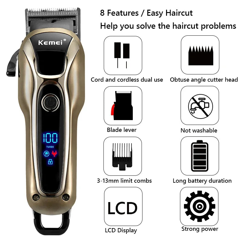 Professional Hair Trimmer Gold Clipper For Men Rechargeable Barber Cordless Hair Cutting T Machine Hair Styling Beard Trimmer