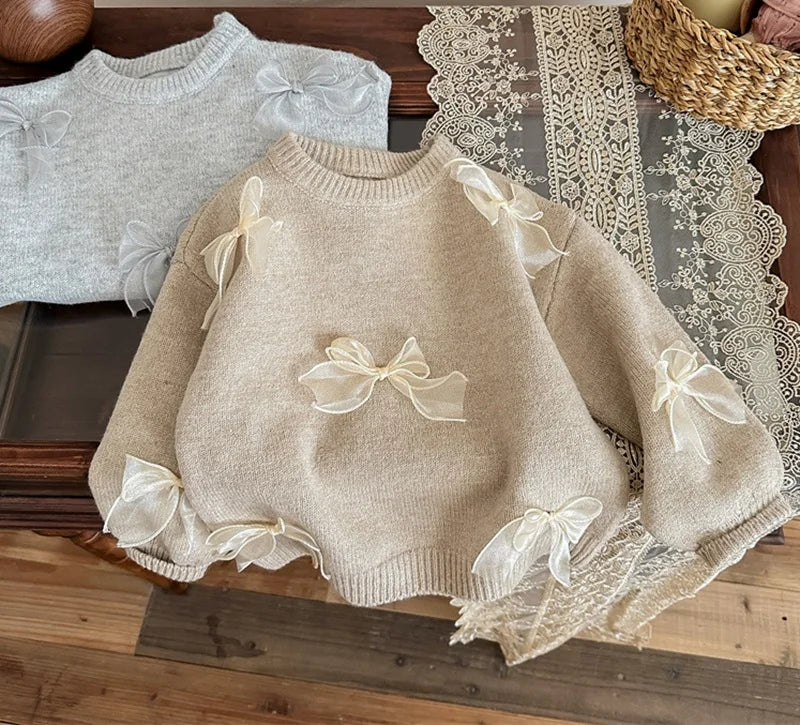 Baby Girl Princess Cotton Knitted Sweater Bow Winter Autumn Spring Infant Toddler Knitwear Dress Outfit Baby Clothes 1-10Y