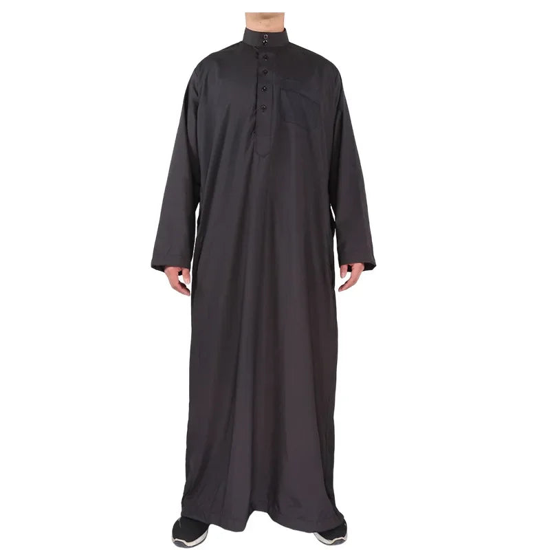 Solid Muslim Fashion Men Robe Kaftan Abaya Pakistan Jubba Men Bonnet Homme Musulman Arabic Islamic Clothing Qamis Homme Musulman