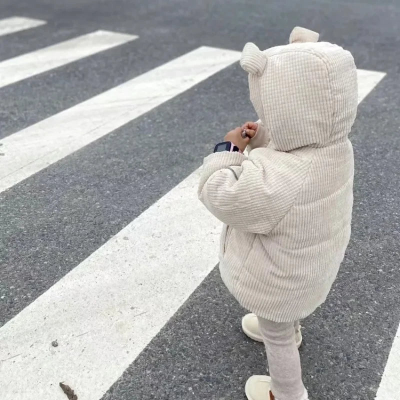 Children's Cartoon Hooded Thickened Cotton Kids Autumn Winter Padded Cotton Warm Jackets Child Corduroy Outwear