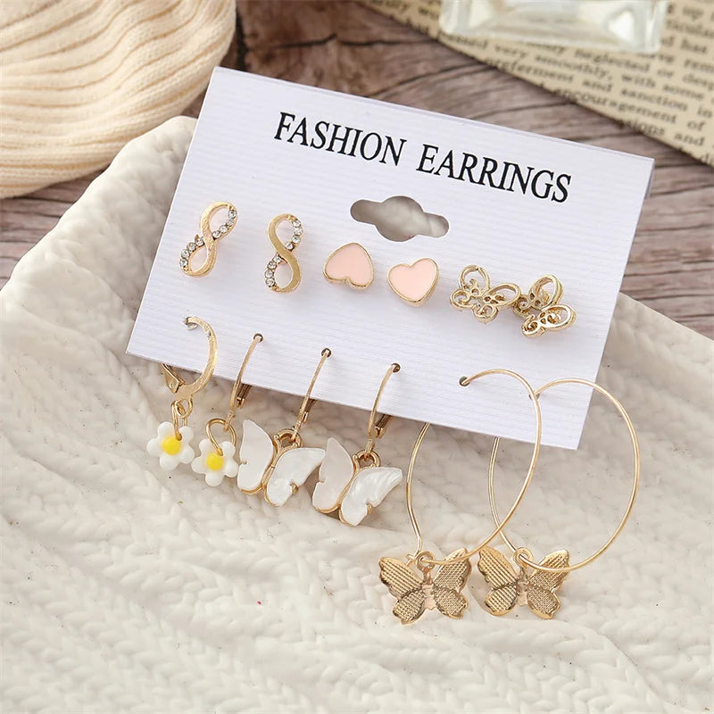 Geometry Pearl Earring Set Heart Leopard For Women Girls Circle Dangle Drop Earring Set Acrylic Metal Square Round Party Jewelry