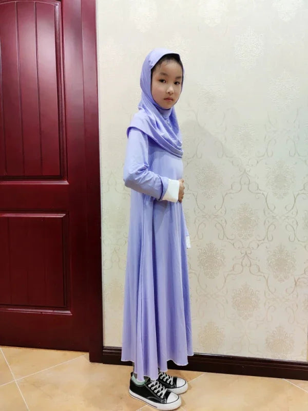 Muslim Kids Girls Prayer Dress Hijab Abaya Robe Arab Dubai Children Ramadan Kaftan Headscarf Islamic Eid Party Gown