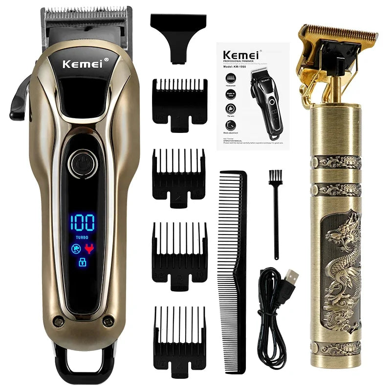 Professional Hair Trimmer Gold Clipper For Men Rechargeable Barber Cordless Hair Cutting T Machine Hair Styling Beard Trimmer