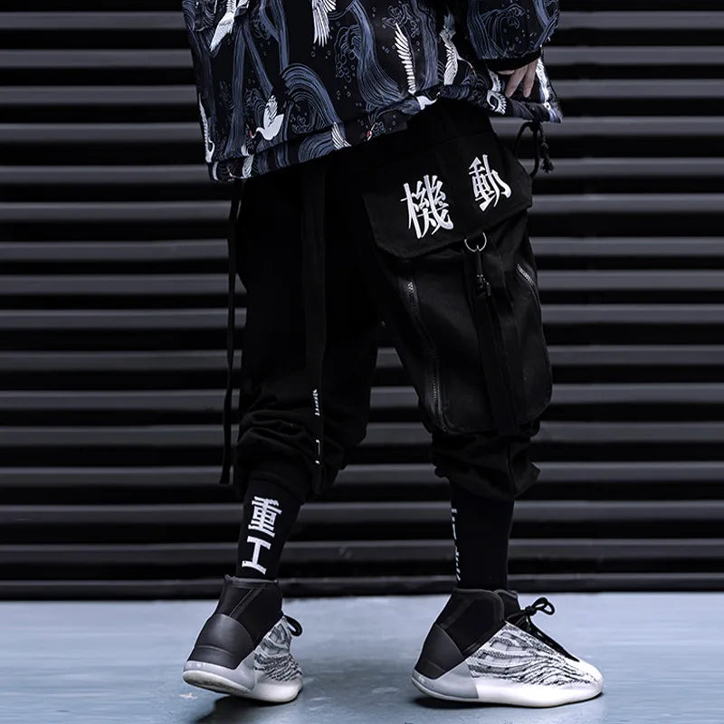 2023 Ribbons Embroidery Tactical Hip Hop Cargo Pants With Big Pockets Men Women Harajuku Punk Techwear Harem Pants