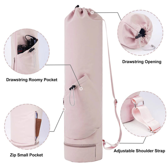 Yoga mat bag with water bottle pocket and bottom wet bag. Sports yoga mat with shoulder strap and multifunctional storage bag