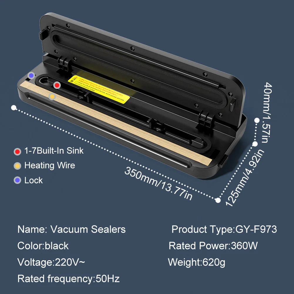 Food Vacuum Sealer Machine Dry and Moist Food Modes 60KPA Automatic For Food Preservation With 10Pcs Bags Paper Making Machine