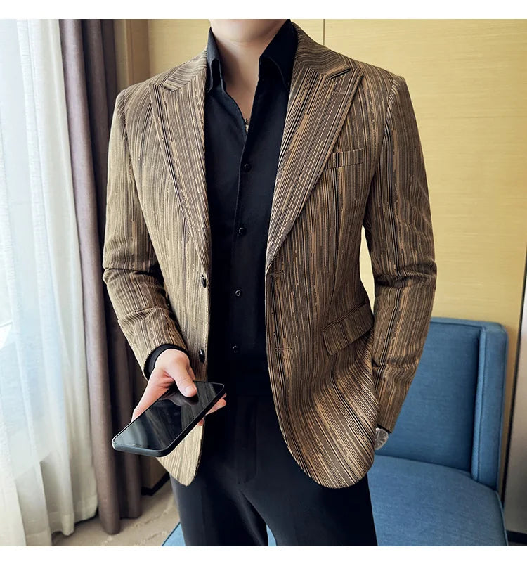 Men's British Style Fashionable Luxury Suit Jacket High-quality Plaid Slim Fit Business Social Blazer Wedding Dress Party Jacket