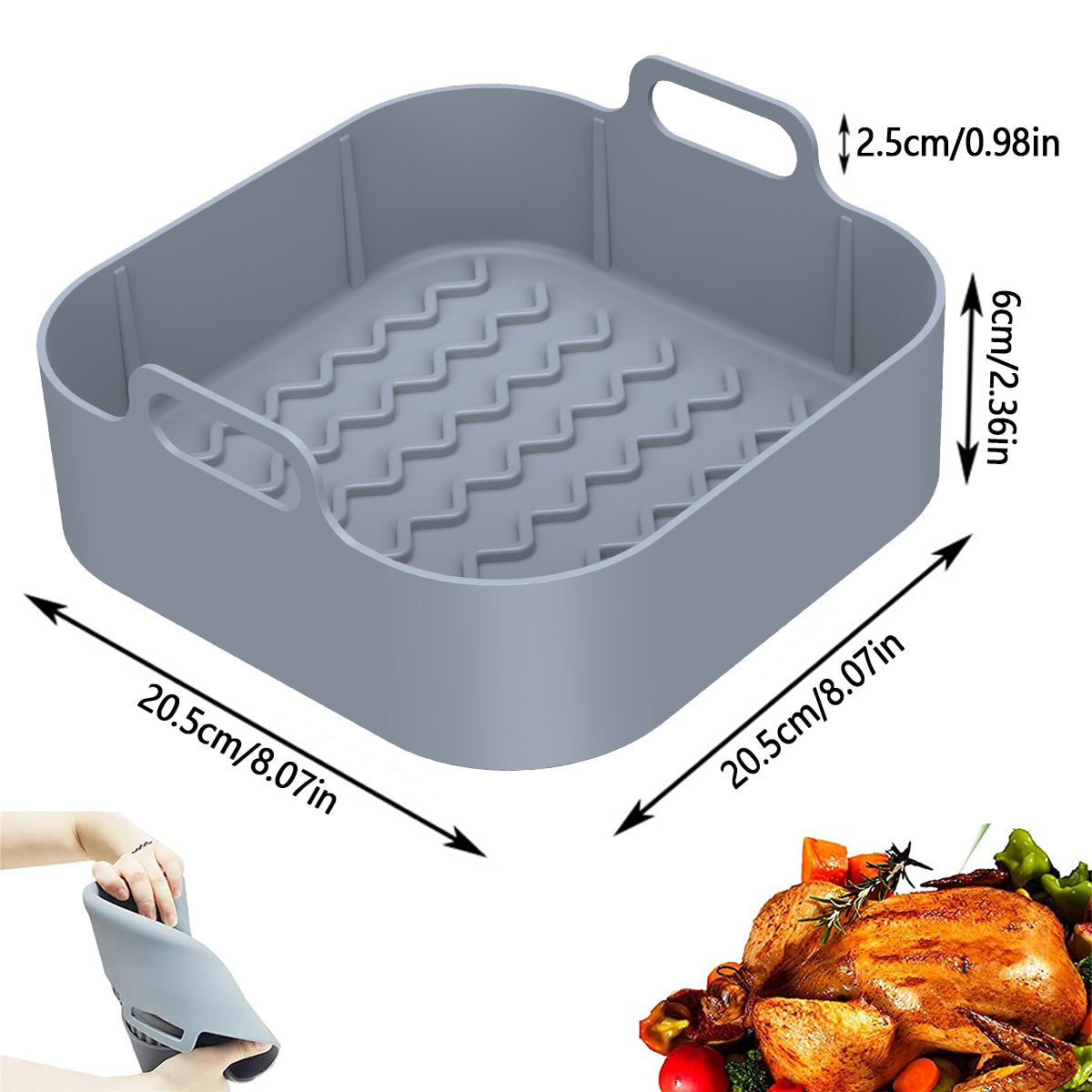 2Pcs Air Fryer Pot Nonstick Pans Airfryer Accessories Silicone Pot Baking Basket Baking Tool Tray Grill Pan Kitchen Accessories