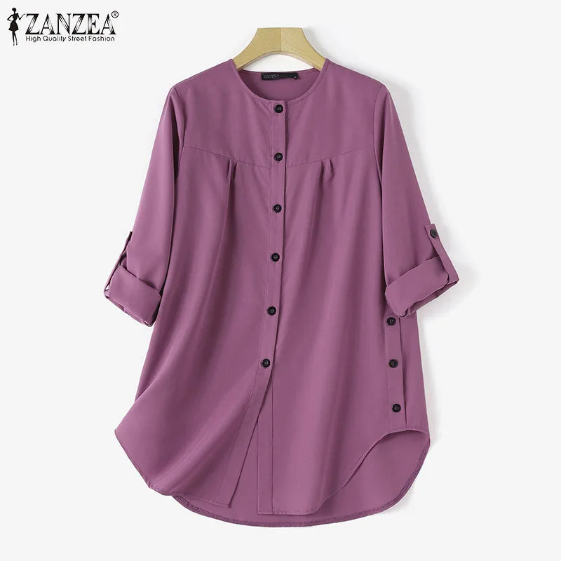 ZANZEA Elegant Abaya Muslim Blouse Woman Long Sleeve O-Neck Tops Casual Holiday Baggy Shirt Fashion Solid Islamic Clothing 2024