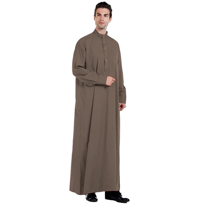 Solid Muslim Fashion Men Robe Kaftan Abaya Pakistan Jubba Men Bonnet Homme Musulman Arabic Islamic Clothing Qamis Homme Musulman