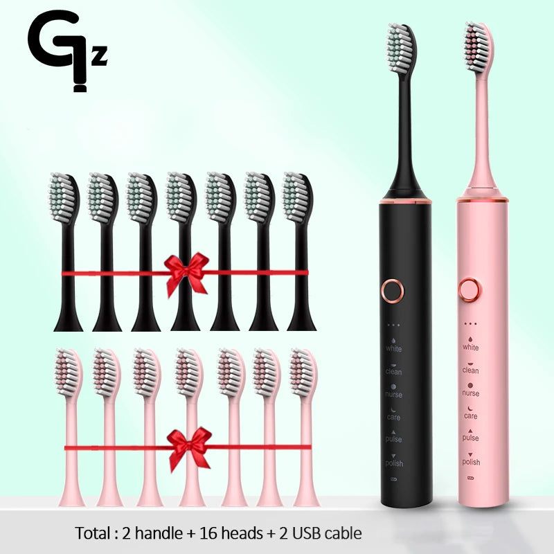 GeZhou Rechargeable Sonic Electric Toothbrush IPX7 Waterproof Toothbrush for children 18 Mode Travel Toothbrush 16 Brush Heads