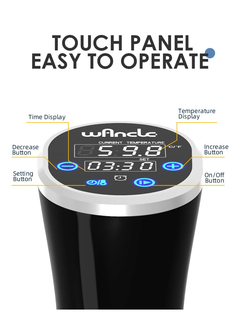 Wancle 1100W Sous Vide Cooker LCD Touch Immersion Circulator Accurate Cooking IPX7 Waterproof Vacuum Cooker with Digital Display