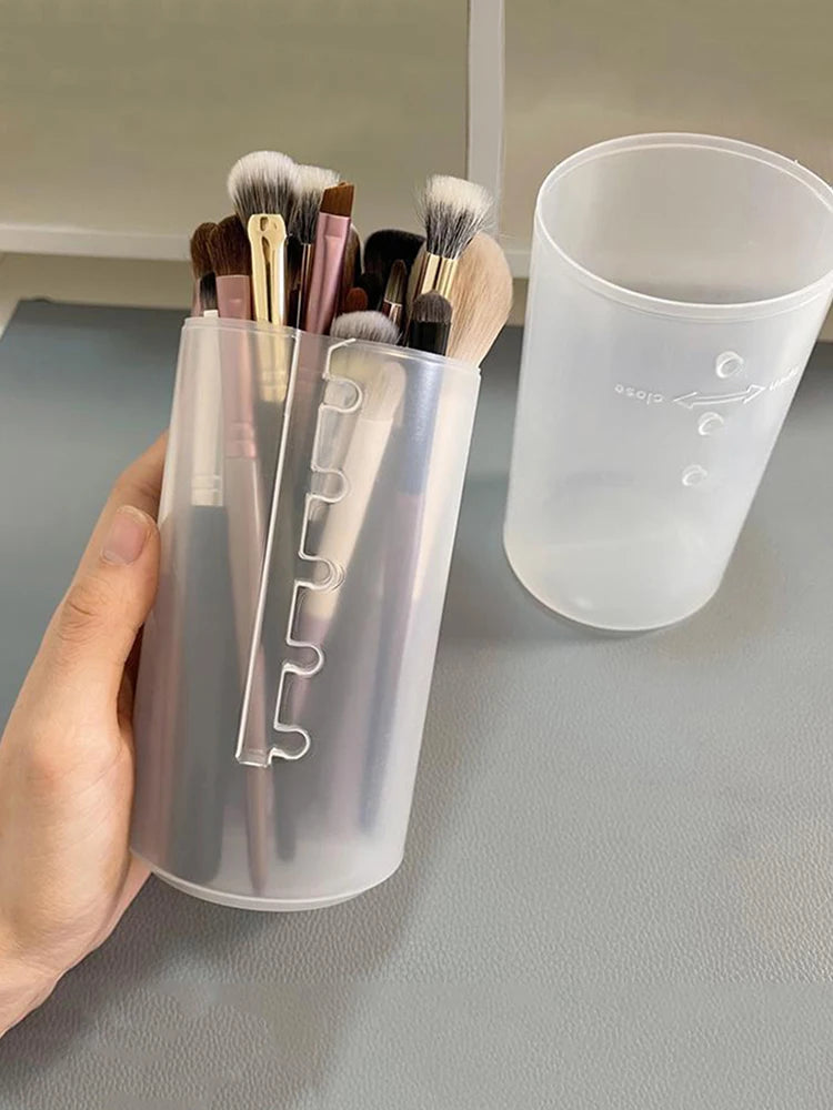 Makeup Brush Pen Holder Transparent Retractable Storage Bucket Portable Dust Belt Cover -1 Piece