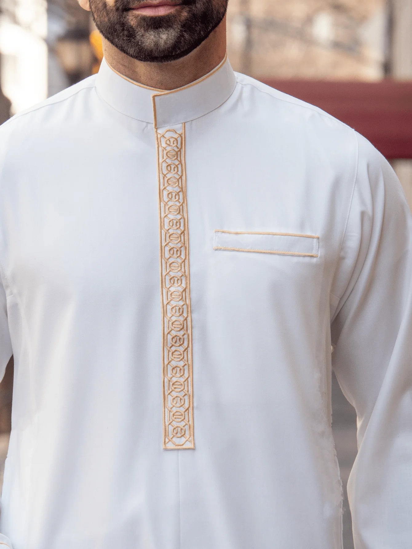 Luxury men's Islam Muslim Arab men's robe, long sleeve embroidered stand collar Arab men thobe