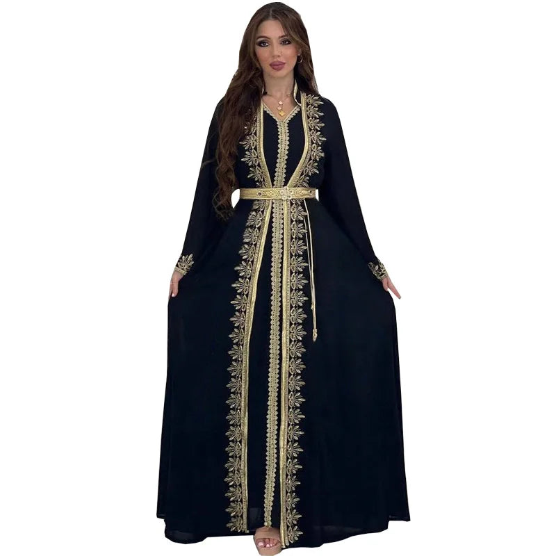 Eid Muslim Women Party Dresses Jalabiya 2 Piece Set Embroidery Arab Long Robe Ramadan Morocco Dubai Abayas Islam Vestidos Kaftan