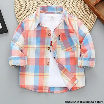 Spring Autumn New Long Sleeve Boys Shirt Classic Plaid Lapel Kids Shirts Top With Pocket Baby Boy Casual Shirt Children Clothing