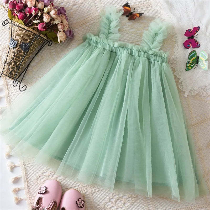 Little Girls Summer Dress for Kids Princess Birthday Party Gown 3D Flower Sling Tutu Wedding Baby Dresses Vintage Floral Clothes