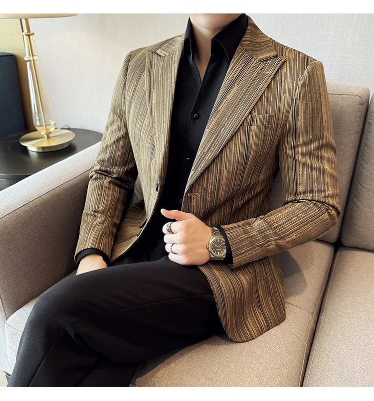 Men's British Style Fashionable Luxury Suit Jacket High-quality Plaid Slim Fit Business Social Blazer Wedding Dress Party Jacket