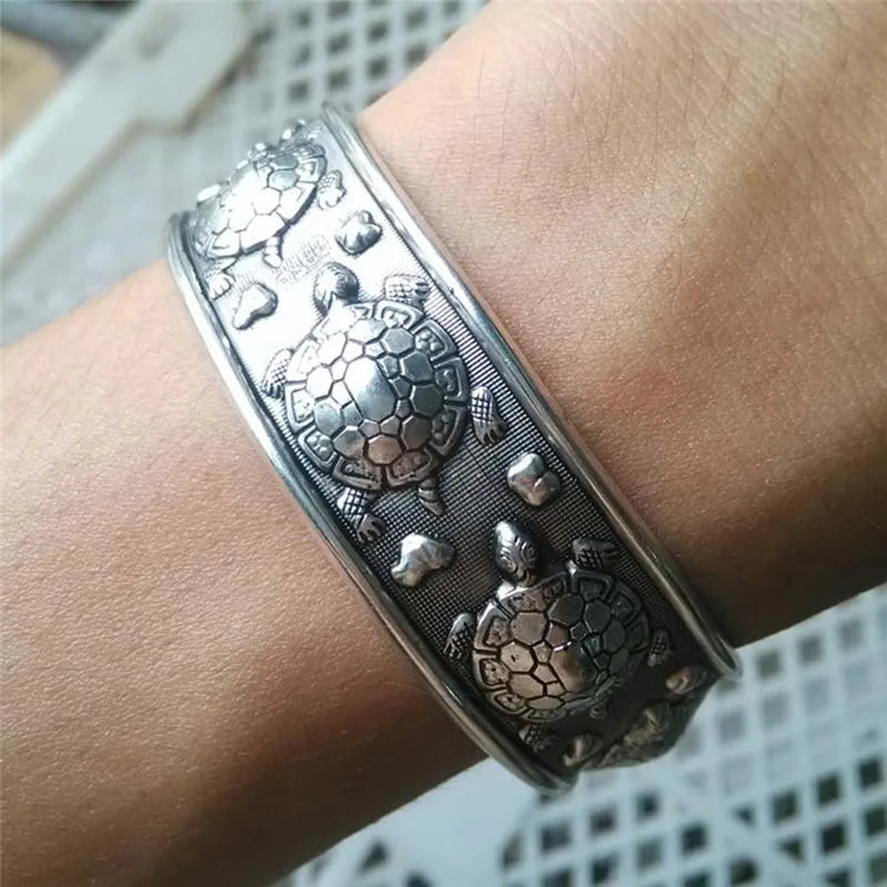 Plated Tibetan Turtle Shaped bangles Bracelet Women Cuff Bangle Antique Silver Adjustable Jewelry Gift Bracelets