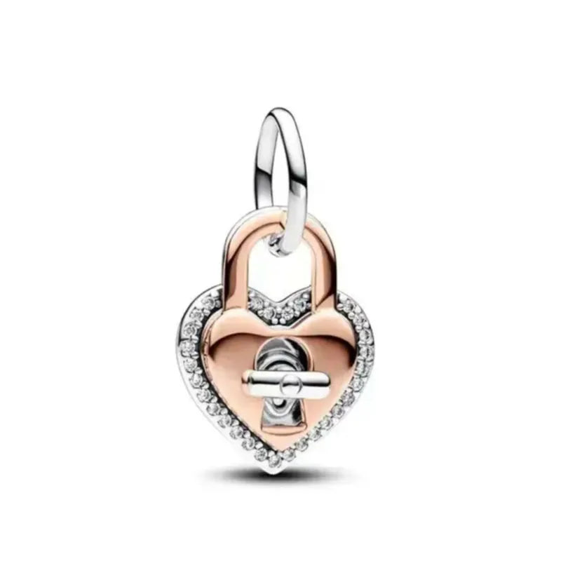 2024 New 925 Silver Plated Mother Daughter Family Love Heart Lock Charm Bead Fit Original Pandora Bracelet For Women DIY Jewelry