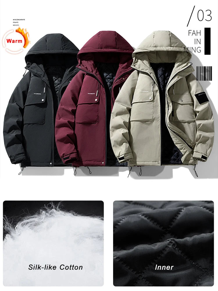 2024 New Men's Winter Jacket Thick Warm Parka Coat Korean Fashion Hooded Windbreaker Cotton Padded Thermal Jackets Plus Size 8XL