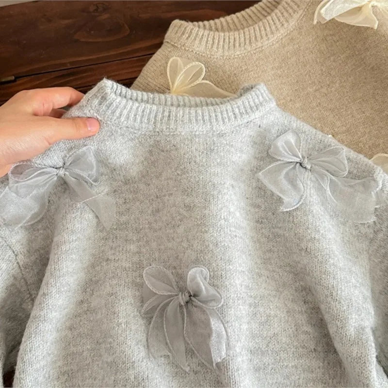 Baby Girl Princess Cotton Knitted Sweater Bow Winter Autumn Spring Infant Toddler Knitwear Dress Outfit Baby Clothes 1-10Y