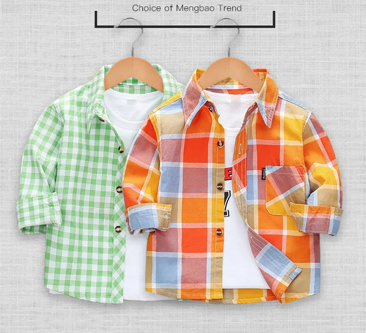 Spring Autumn New Long Sleeve Boys Shirt Classic Plaid Lapel Kids Shirts Top With Pocket Baby Boy Casual Shirt Children Clothing